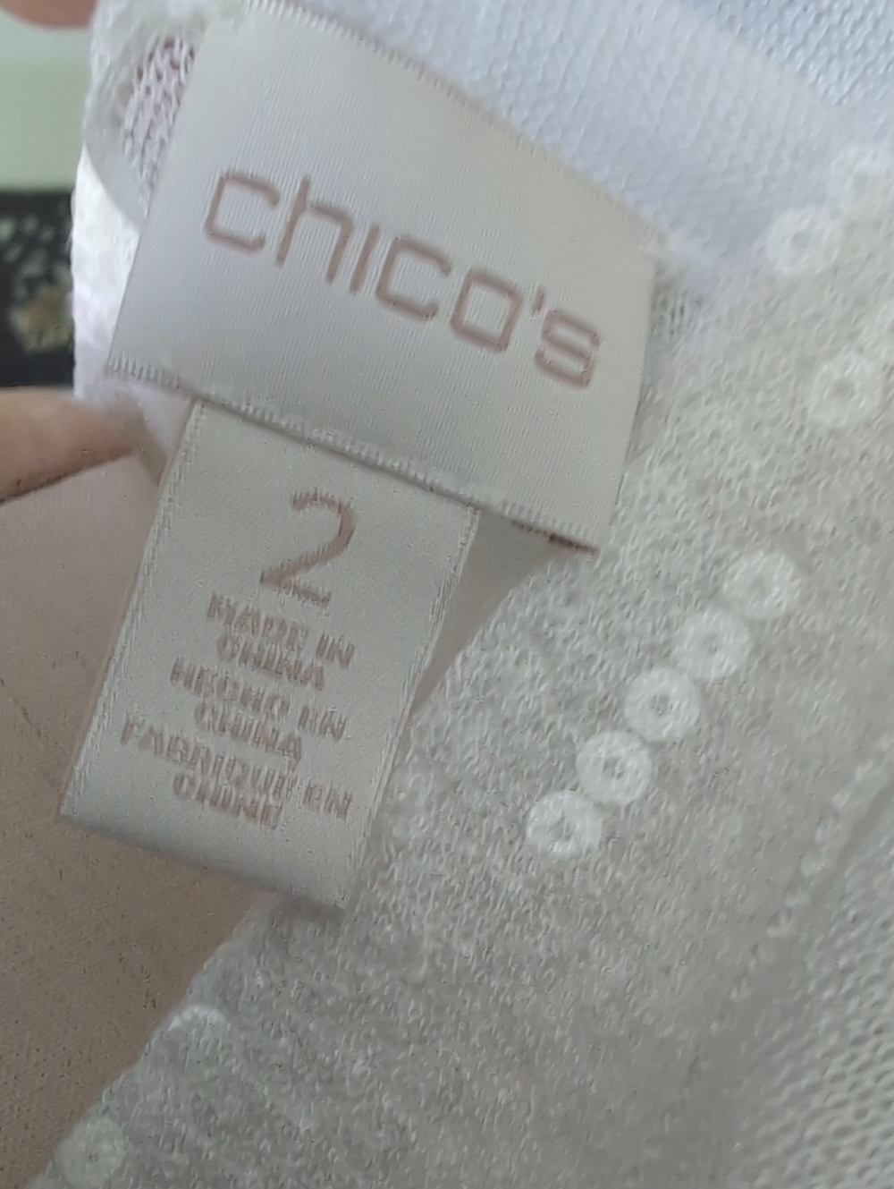 Chico's Women's Size 14 Sheer White Open-Front Sequin Trim Long Sleeve Cardigan - Picture 8 of 10